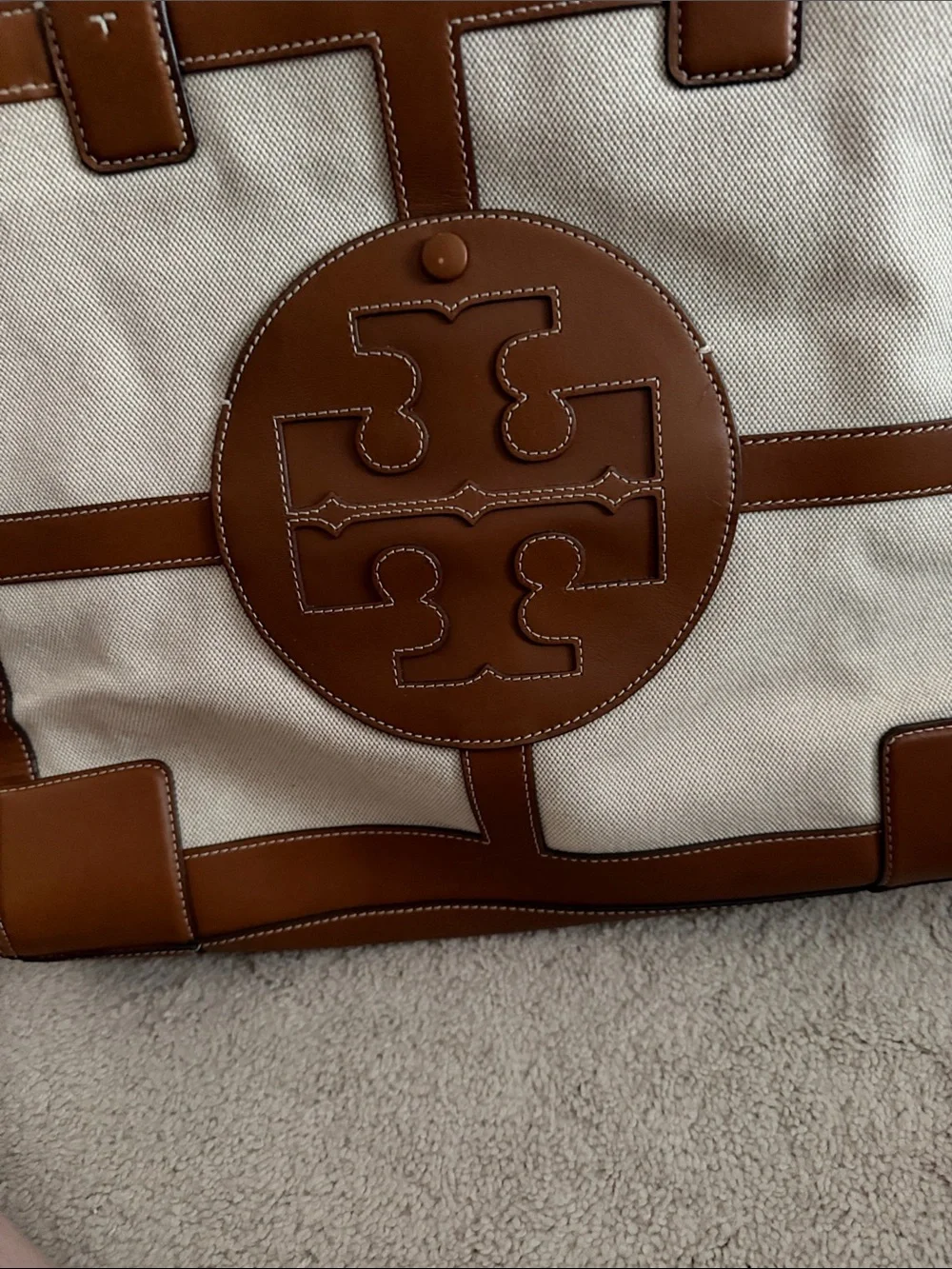 Tory Burch Canvas Tote with Tan Leather Trim